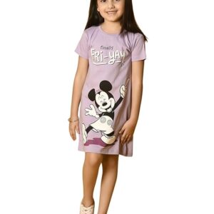 Nap Chief Kids Official Cartoon Characters Printed Pure Cotton Dress for Girls, A-Line Summer Dress for Casual Wear
