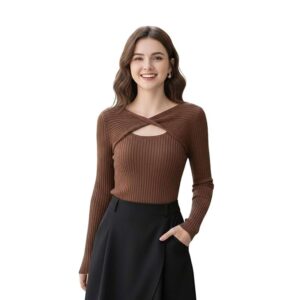 H&Y VENTURE Women’s Lycra Cut-Out Plain Full Sleeve Top – Stretchable Slim Fit Bodycon Western Casual Top for Girls, WP-3